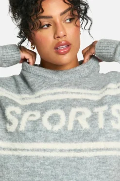 Jumpers*boohoo Plus Sports Crew Neck Knitted Jumper ash grey