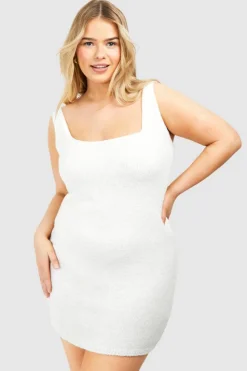 Jumper Dresses|Jumper Dresses*boohoo Plus Sqaure Neck Knitted Mini Dress cream