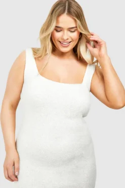 Jumper Dresses|Jumper Dresses*boohoo Plus Sqaure Neck Knitted Mini Dress cream