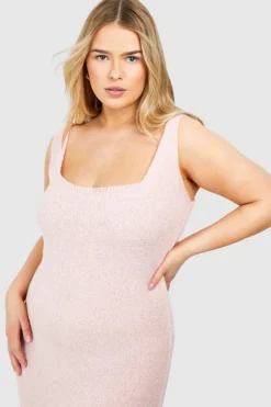 Jumper Dresses|Jumper Dresses*boohoo Plus Square Neck Knitted Mini Dress baby pink