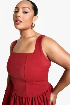 Skater Dresses*boohoo Plus Square Neck Pleated Skater Dress red
