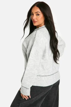 Oversized Jumpers|Jumpers*boohoo Plus Stitch Detail Soft Knit Oversized Crew Neck Jumper grey