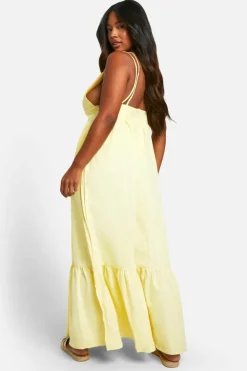 Smock Dresses*boohoo Plus Strappy Frill Hem Maxi Dress lemon