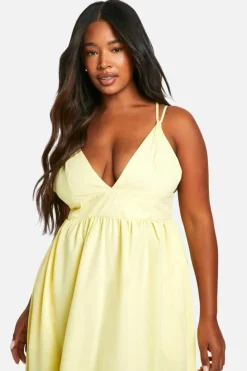 Smock Dresses*boohoo Plus Strappy Frill Hem Maxi Dress lemon