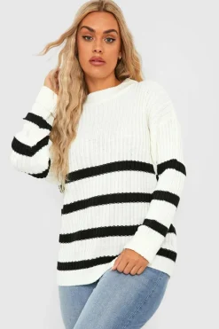 Jumpers|Jumpers & Cardigans*boohoo Plus Stripe Boxy Knitted Jumper ivory
