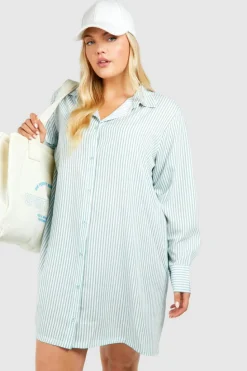 Shirt Dresses*boohoo Plus Stripe Dropped Shoulder Shirt Dress blue
