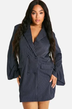 Blazer Dresses*boohoo Plus Stripe Oversized Blazer Dress navy