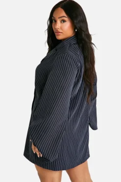 Blazer Dresses*boohoo Plus Stripe Oversized Blazer Dress navy