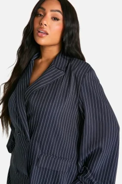 Blazer Dresses*boohoo Plus Stripe Oversized Blazer Dress navy