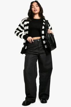 Cardigans|Knitwear*boohoo Plus Stripe Oversized Knitted Cardigan black
