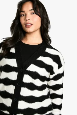 Cardigans|Knitwear*boohoo Plus Stripe Oversized Knitted Cardigan black