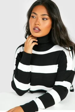 Jumper Dresses|Jumper Dresses*boohoo Plus Stripe Roll Neck Midaxi Knitted Dress black