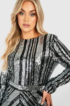 Midi Dresses*boohoo Plus Stripe Sequin Midi Dress black