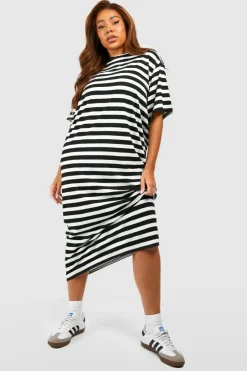 T-Shirt Dresses|Shirt Dresses*boohoo Plus Stripe T-shirt Dress black