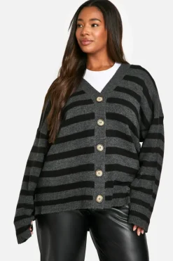 Cardigans*boohoo Plus Striped Cardigan charcoal