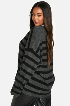 Cardigans*boohoo Plus Striped Cardigan charcoal
