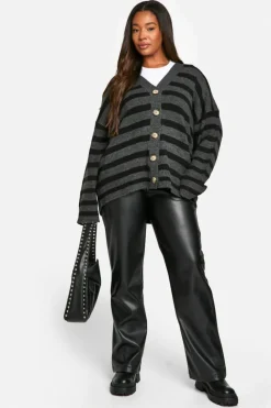 Cardigans*boohoo Plus Striped Cardigan charcoal
