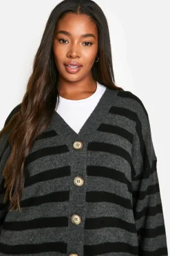 Cardigans*boohoo Plus Striped Cardigan charcoal