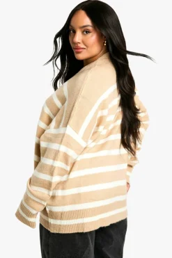 Cardigans*boohoo Plus Striped Cardigan biscuit