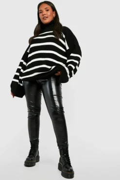 Jumpers|Knitwear*boohoo Plus Striped Roll Neck Knitted Jumper black
