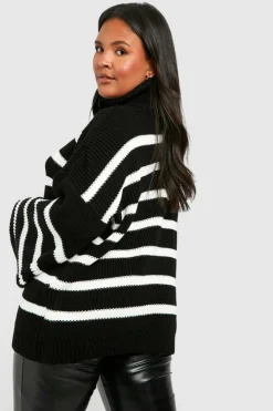 Jumpers|Knitwear*boohoo Plus Striped Roll Neck Knitted Jumper black