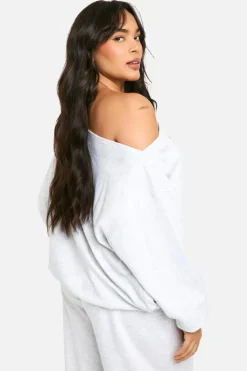 Sweatshirts|Hoodies & Sweatshirts*boohoo Plus Studio Slogan Off The Shoulder Sweatshirt ash grey