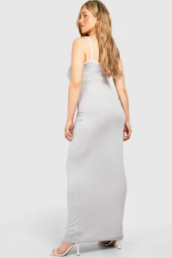Bodycon Dresses*boohoo Plus Super Soft Contrast Keyhole Maxi Dress grey marl