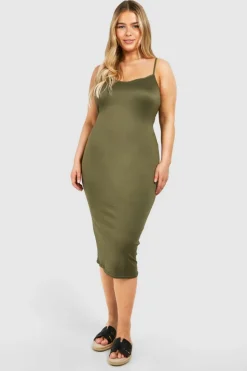 Midi Dresses*boohoo Plus Super Soft Cross Back Midi Dress khaki