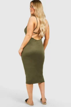 Midi Dresses*boohoo Plus Super Soft Cross Back Midi Dress khaki