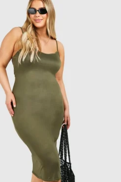 Midi Dresses*boohoo Plus Super Soft Cross Back Midi Dress khaki