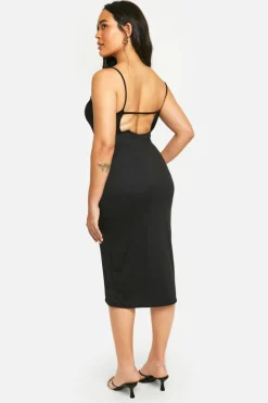 Midi Dresses*boohoo Plus Super Soft Cross Back Midi Dress black