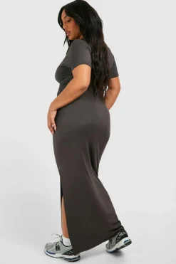 T-Shirt Dresses|Shirt Dresses*boohoo Plus Super Soft Jersey Ruched Split T-shirt Dress petrol