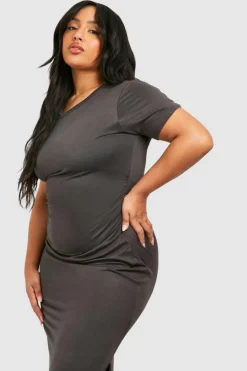 T-Shirt Dresses|Shirt Dresses*boohoo Plus Super Soft Jersey Ruched Split T-shirt Dress petrol