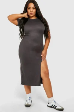 Bodycon Dresses*boohoo Plus Super Soft Jersey Split Midaxi Dress grey marl