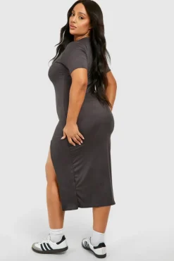 Bodycon Dresses*boohoo Plus Super Soft Jersey Split Midaxi Dress grey marl
