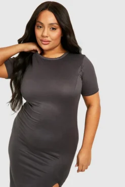 Bodycon Dresses*boohoo Plus Super Soft Jersey Split Midaxi Dress grey marl