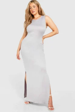 Bodycon Dresses*boohoo Plus Super Soft Low Back Maxi Dress grey marl