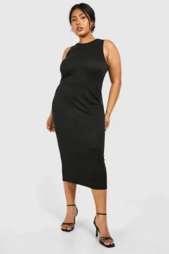 Bodycon Dresses|Midi Dresses*boohoo Plus Super Soft Racer Neck Midi Dress black