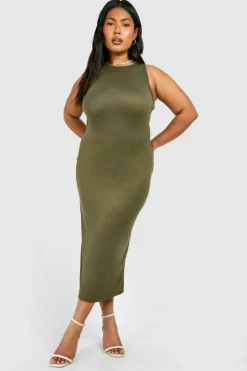 Midi Dresses*boohoo Plus Super Soft Racer Neck Midi Dress khaki