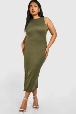 Midi Dresses*boohoo Plus Super Soft Racer Neck Midi Dress khaki