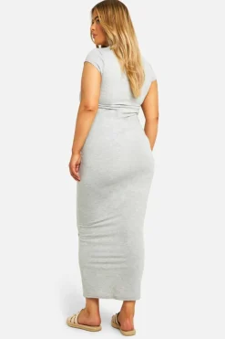 Bodycon Dresses*boohoo Plus Super Soft Short Sleeve Maxi Dress grey marl