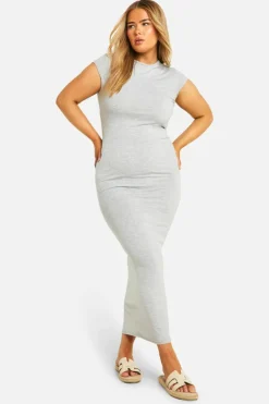 Bodycon Dresses*boohoo Plus Super Soft Short Sleeve Maxi Dress grey marl