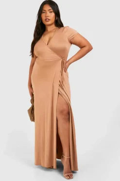 Wrap Dresses*boohoo Plus Super Soft Wrap Front Maxi Dress stone
