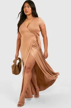 Wrap Dresses*boohoo Plus Super Soft Wrap Front Maxi Dress stone