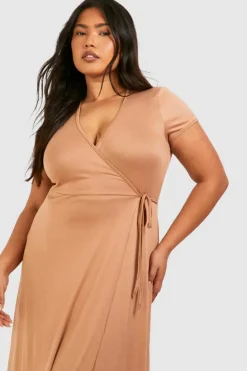 Wrap Dresses*boohoo Plus Super Soft Wrap Front Maxi Dress stone