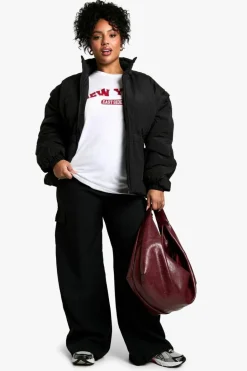 Up To 80% Off Winter Warmers|Puffer Jackets*boohoo Plus Synched Waist Puffer Jacket black