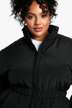 Up To 80% Off Winter Warmers|Puffer Jackets*boohoo Plus Synched Waist Puffer Jacket black