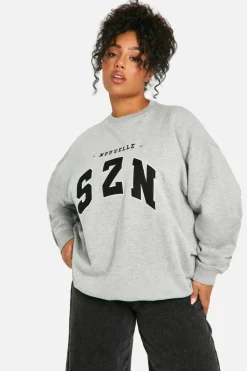 Sweatshirts|Athleisure*boohoo Plus Szn Applique Oversized Sweatshirt ash grey