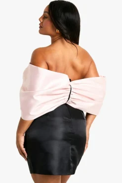 Mini Dresses|Dresses*boohoo Plus Taffeta Bandeu Extreme Bow Shift Dress black