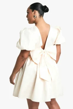 Skater Dresses|Mini Dresses*boohoo Plus Taffeta Bow Back Puff Sleeve Skater Dress ivory